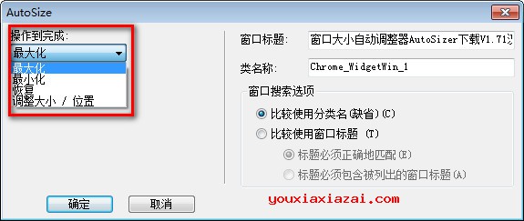 打开AutoSizer而后设置程序设置最大化或者最小化等参数