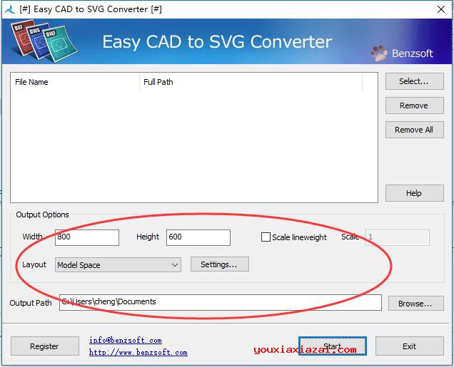 打开Easy CAD to SVG Converter软件，而后载入需要转换的CAD文件，设置参数