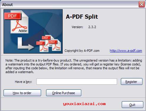 A-PDF Split版本界面